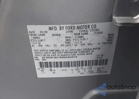 2009 Ford Edge Se z USA, uszkodzony, nr VIN 2FMDK36C89BA82419